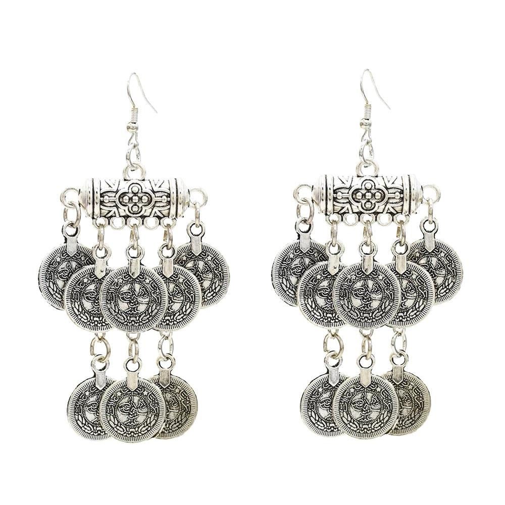 Ethnic Fashion Pakistan - Vintage Silver Color Coin Tassel Drop