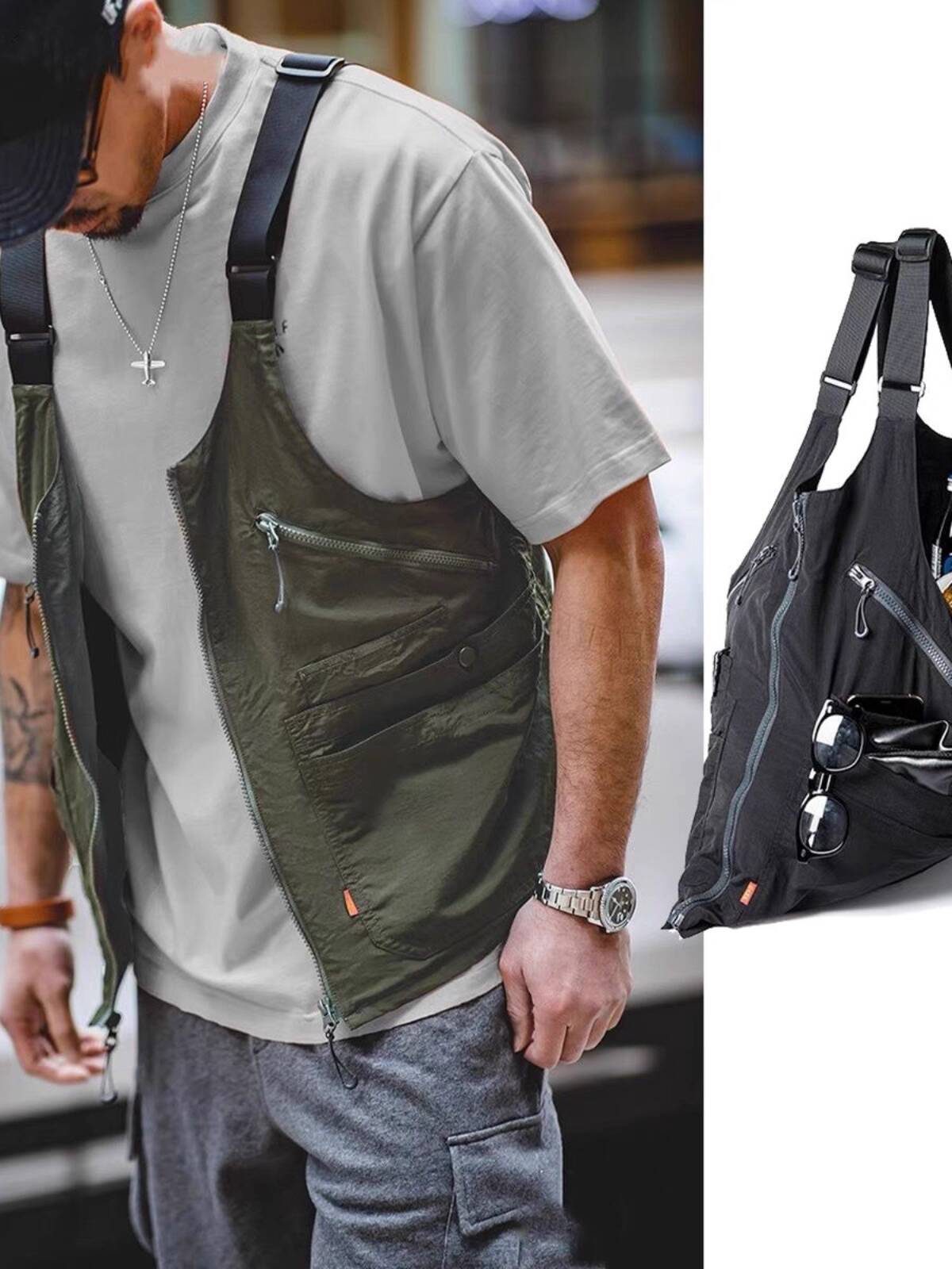 Haori Japanese Jacket - Retro Functional Cargo Vest Men Loose