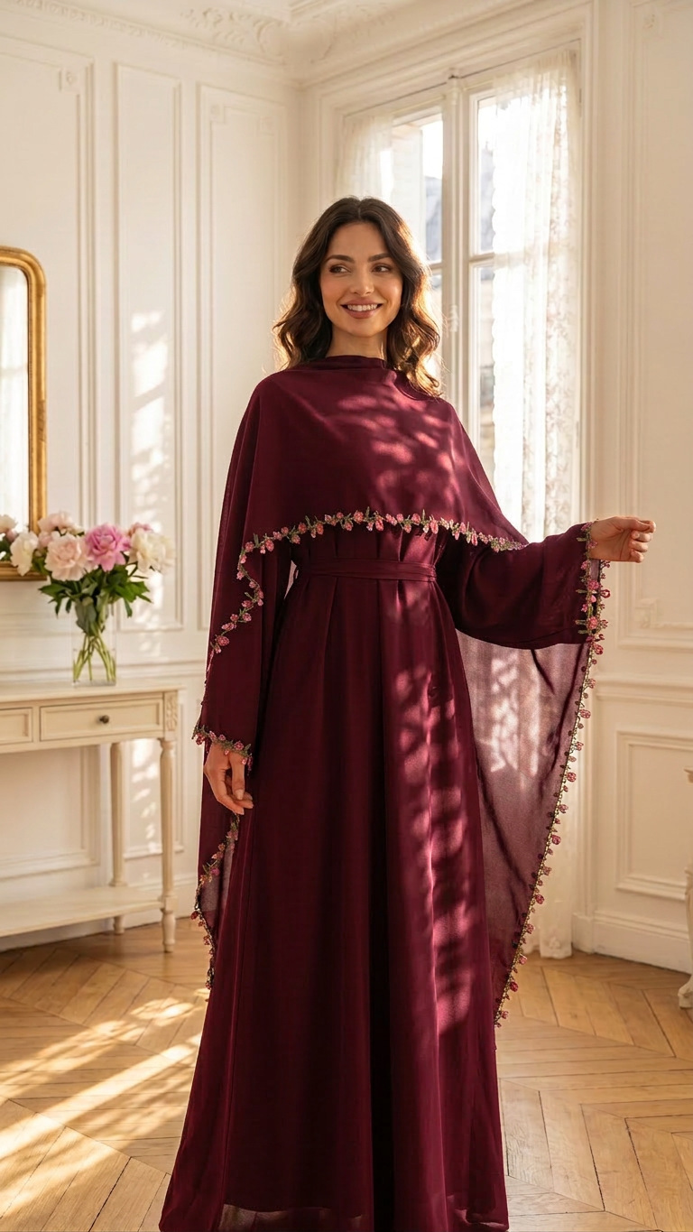 Elegant Pink Lace Trim Nida Tw - Abaya Modest Wear recension och pris