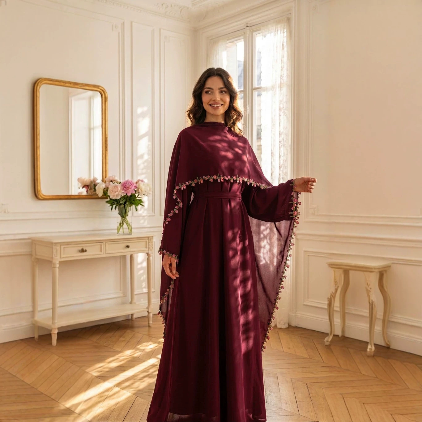 Elegant Pink Lace Trim Nida Tw - Abaya Modest Wear recension och pris