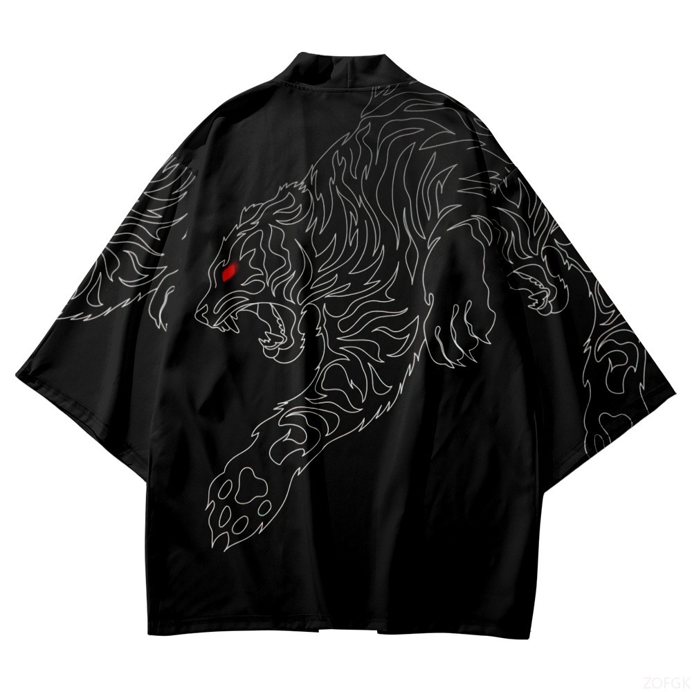 Black Kimono Open Collar Men's - Haori Japanese Jacket recension och pris